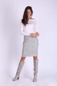 Szara Ołówkowa Spódnica Midi z Tkaniny Buckle